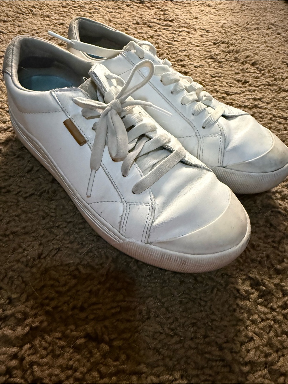 Dr. Scholl's White Leather Lace-Up Athletic Sneakers with Subtle Gold Accent